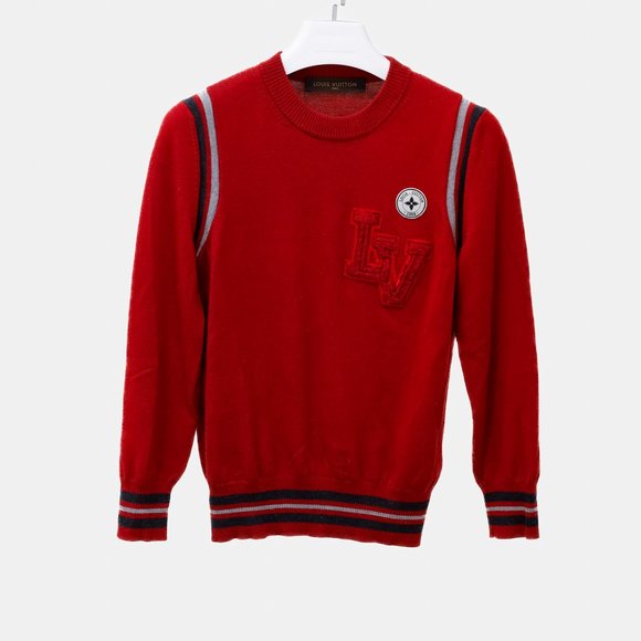 Louis Vuitton Vintage Red Wool Varsity Crewneck Sweater - Picture 2 of 10